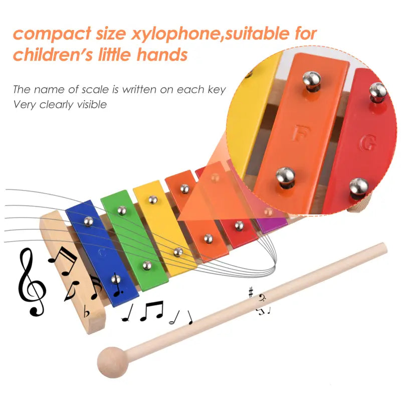 8 Keys Xylophone Compact Size Glockenspiel Colorful Aluminum Plate Piano with Wooden Mallets Percussion Musical Instrument Gift