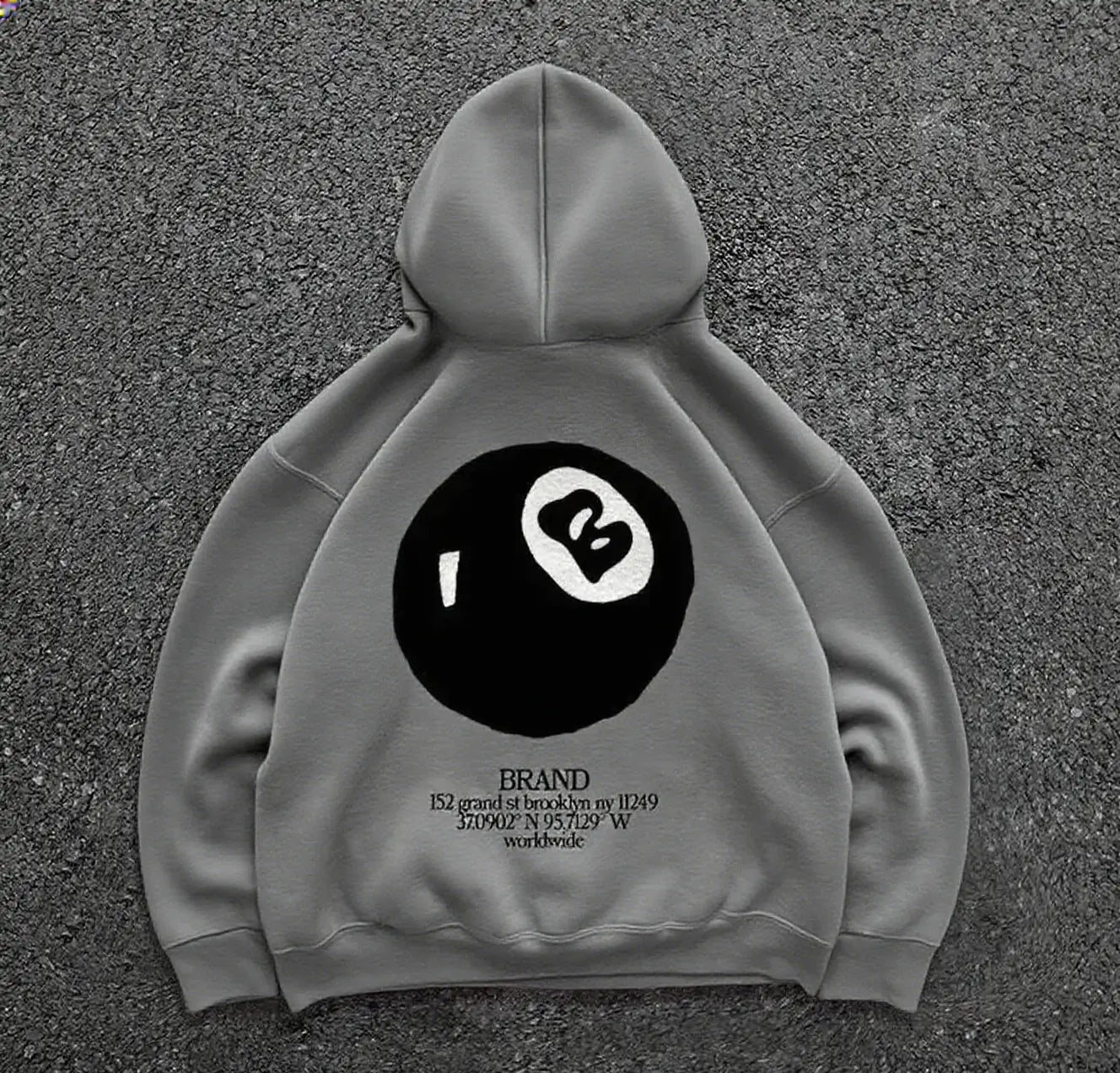 Retro 8-ball pattern hooded men’s streetwear,oversized pullover casual and fashionable sportswear daily wear and hip-hop style