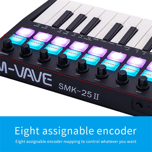 M-VAVE SMK-25 II MIDI Keyboard Controller 25 Mini Keys 16 RGB Drum Pads 8 Knobs USB with DAW Software for Music Production
