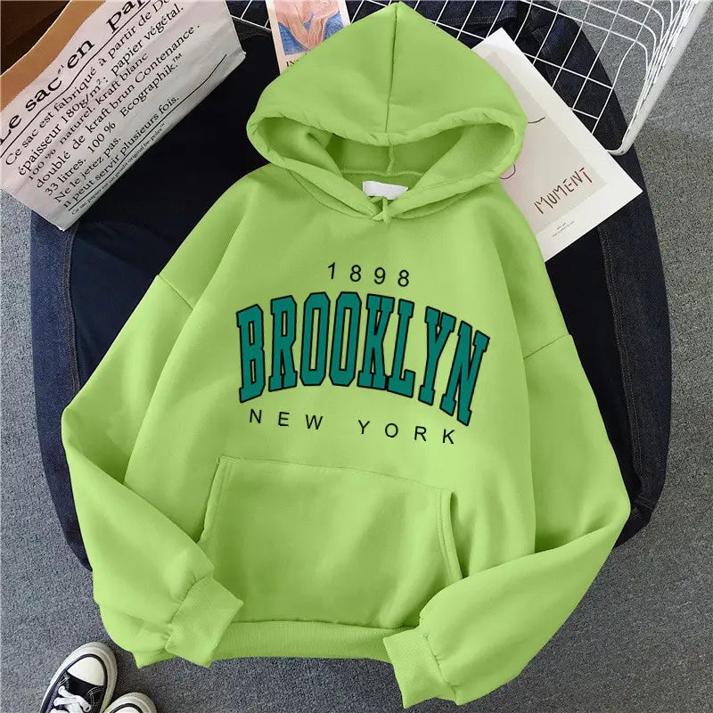 Spring and Autumn Winter New Fleece Loose Women’s Hoodie Hot Selling Brooklyn Printed Couple Hoodie Sweatshirt Coat