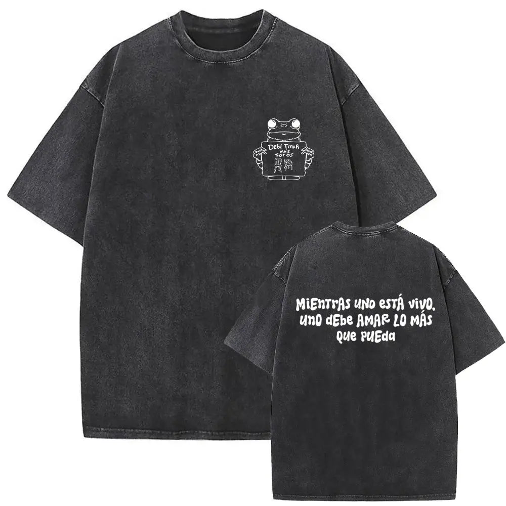 Rapper Bad Bunny Washed Vintage T-shirt Debi Tirar Mas Fotos DTMF World Tour 2026 T Shirts Men Women Fashion Hip Hop T-shirts