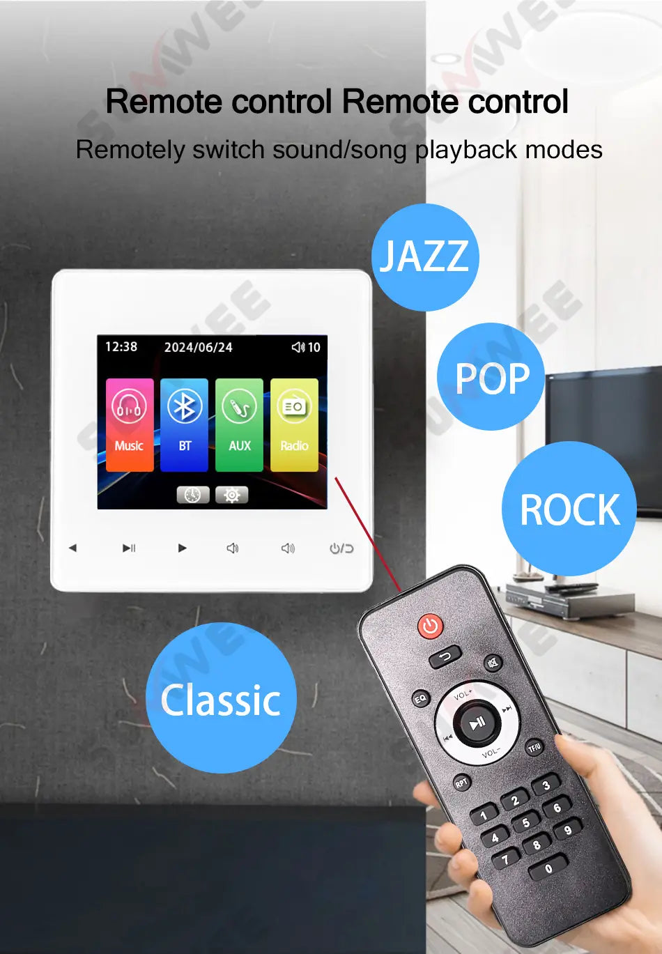Home audio Wall music panel hotel 86 amplificador Bluetooths wall amplifier AUX TF player FM radio sound ceiling speaker system