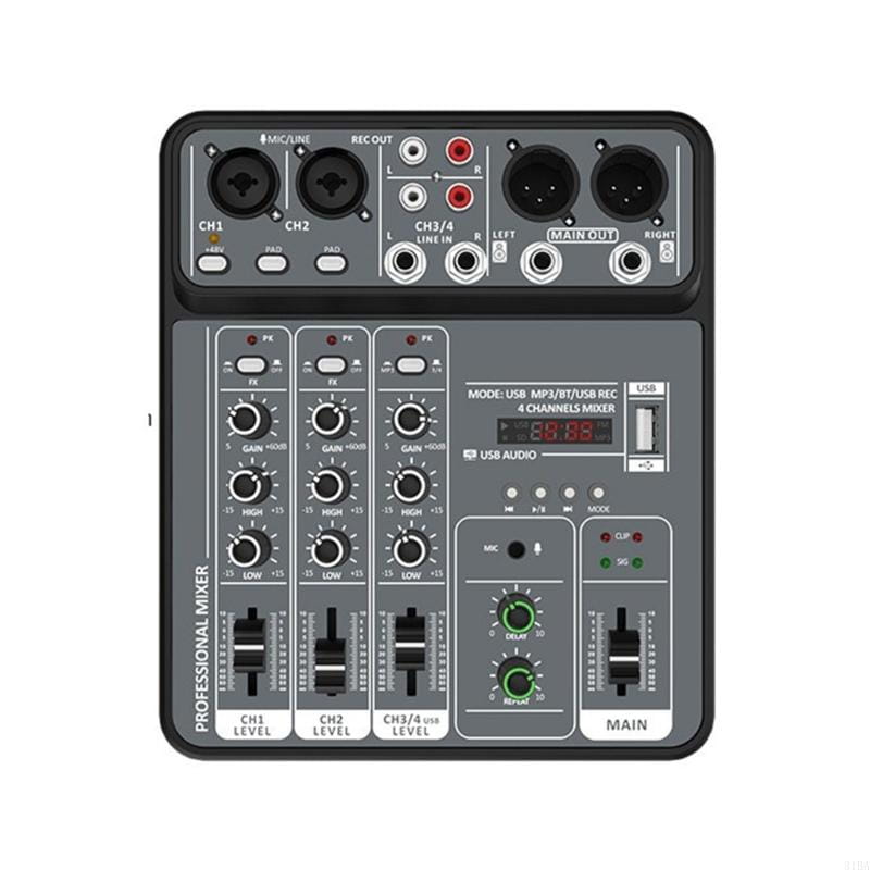 Small Sized 4 Channel USB Mixing Console Portable Sound Mixer Metal Body for Recording Karaoke Songs Black Gray