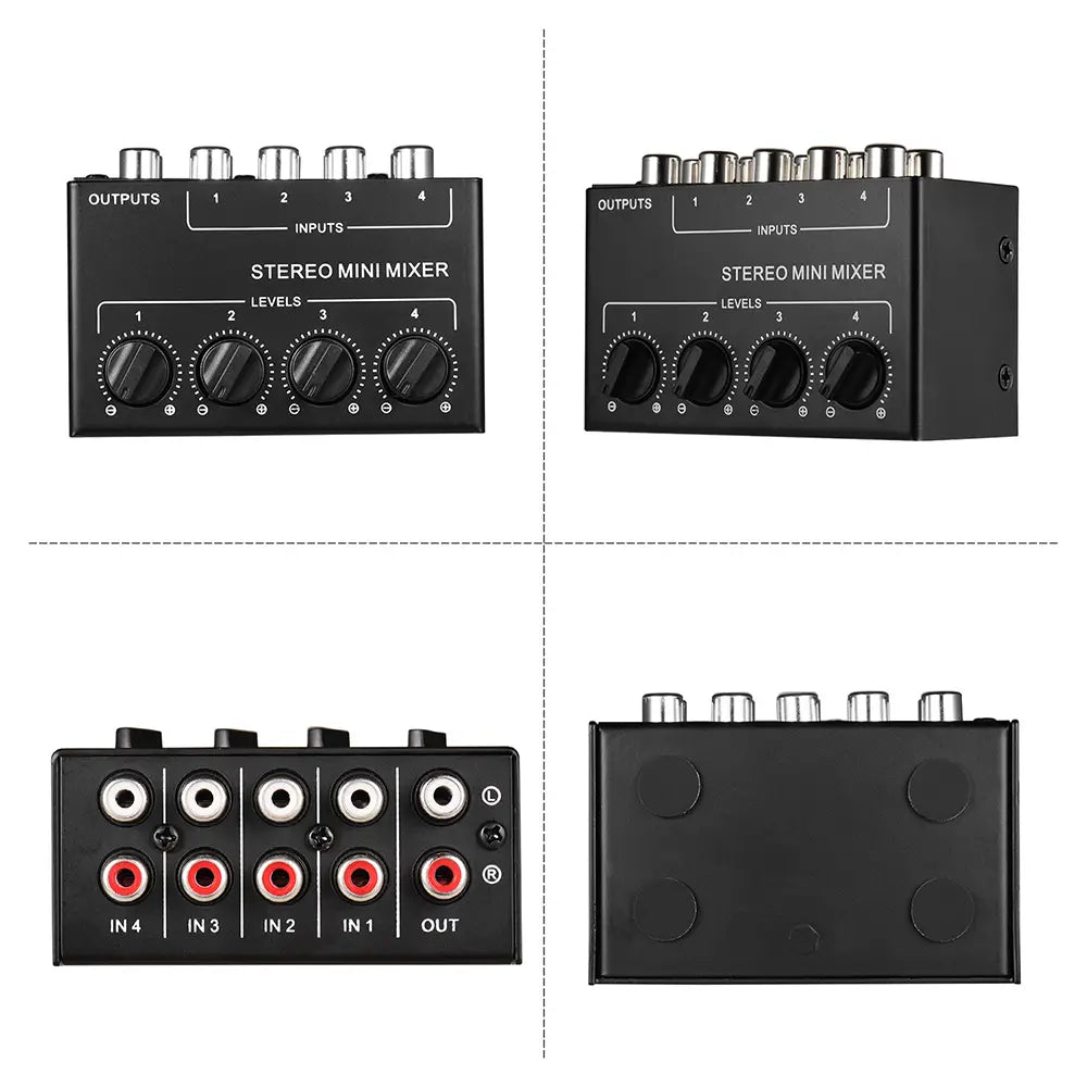 4-Channel Small Audio Mixer Stereo Dispenser Headphone Amplifier for Live Studio DJ CX400 Mini Passive Stereo Mixer RCA