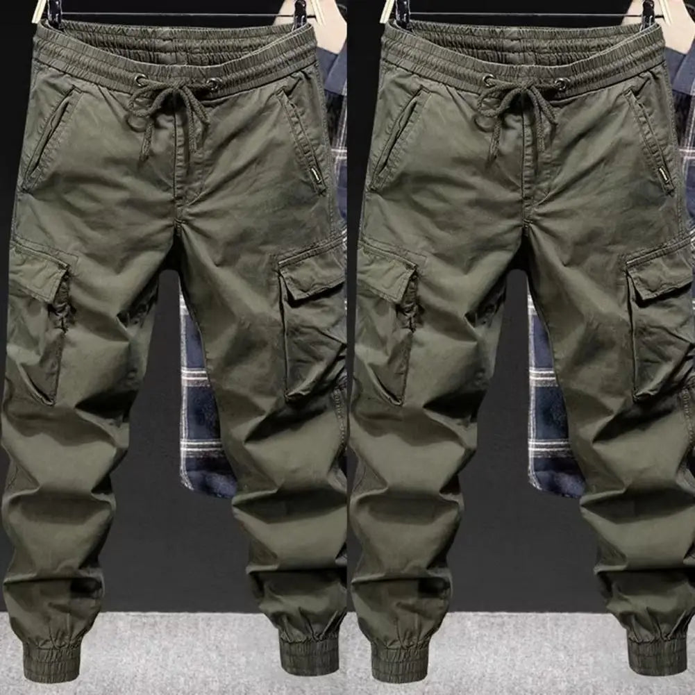 2025 M-5XL Sweatpants Men Cargo Pants Drawstring Waist Multi Pockets Overalls Ankle-banded Streetwear Hip Hop Long Trousers