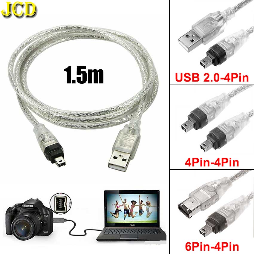 JCD For 1394 Firewire USB 4P 6P to 4Pin IEEE 1394 Connection Wire For Camcorder MINI DV HDV 1394 Camera Video Capture Data Cable
