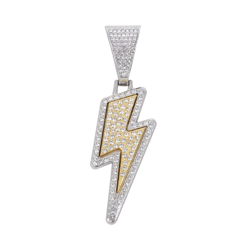 Hip Hop Full Purple Cz Zircon Lightning Pendants Necklace With 20inch Iced Out Miami Cuban Chain Rapper Party Wear Jewelry