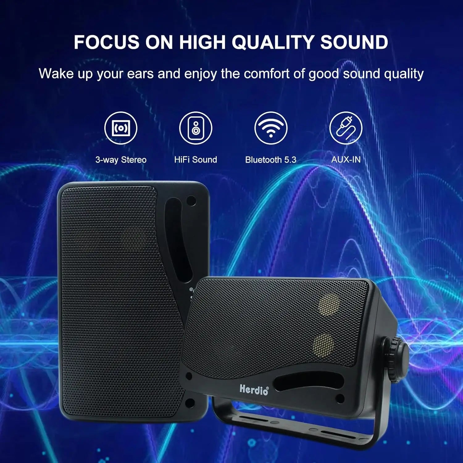 Herdio 3.5’’ Outdoor Bluetooth Speakers Waterproof 200W 3 Way Upgrade Premium Wall Mount Speakers Durable Mountable Loud Sound