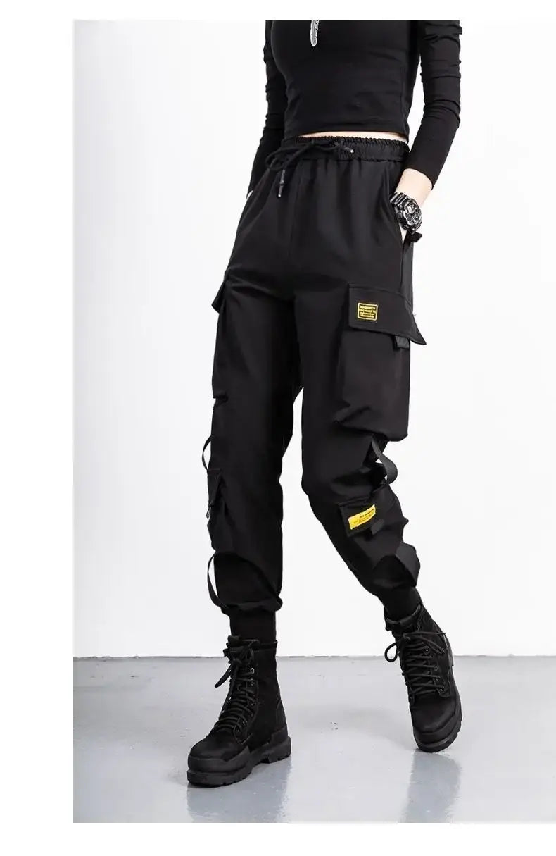 Hip Hop Women’s Sports Fashion Cargo Pants Loose and Casual Korean Harem Pants Black Joggers with Multiple Pockets Trousers 5XL