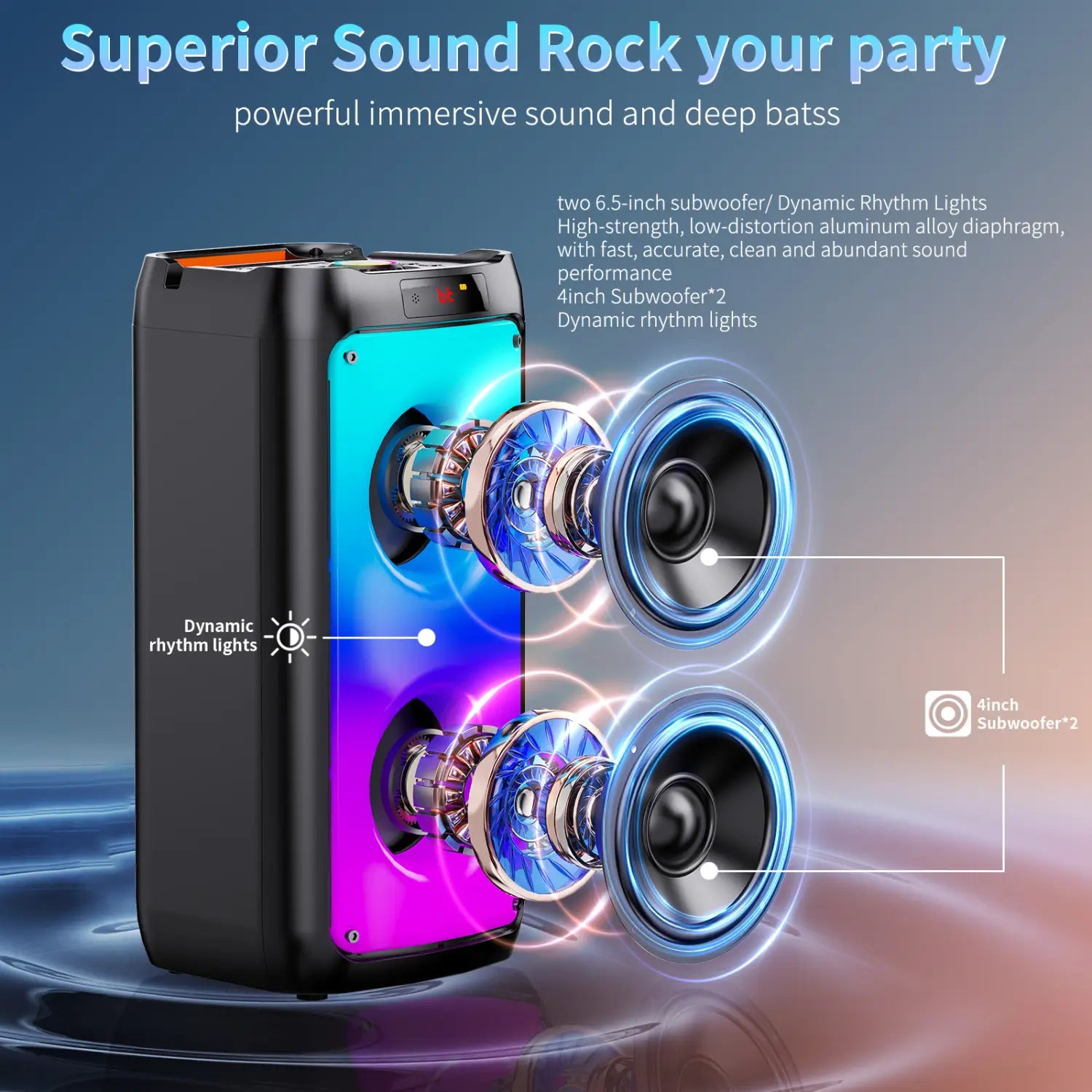 T10-TKaraoke Machine with2Wireless Microphones,Portable Bluetooth Speaker for Adults& Kids,Big Party PA System with Disco Lights