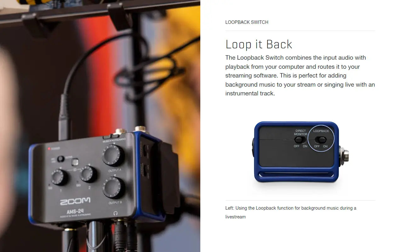 ZOOM AMS-24 USB Audio Interface for Musicians & Podcasters with 2 Inputs 4 Outputs for Recording and Streaming on PC Mac iOS