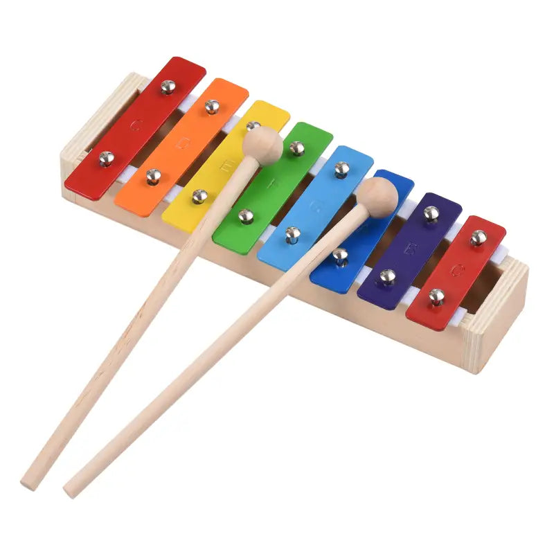 8 Keys Xylophone Compact Size Glockenspiel Colorful Aluminum Plate Piano with Wooden Mallets Percussion Musical Instrument Gift