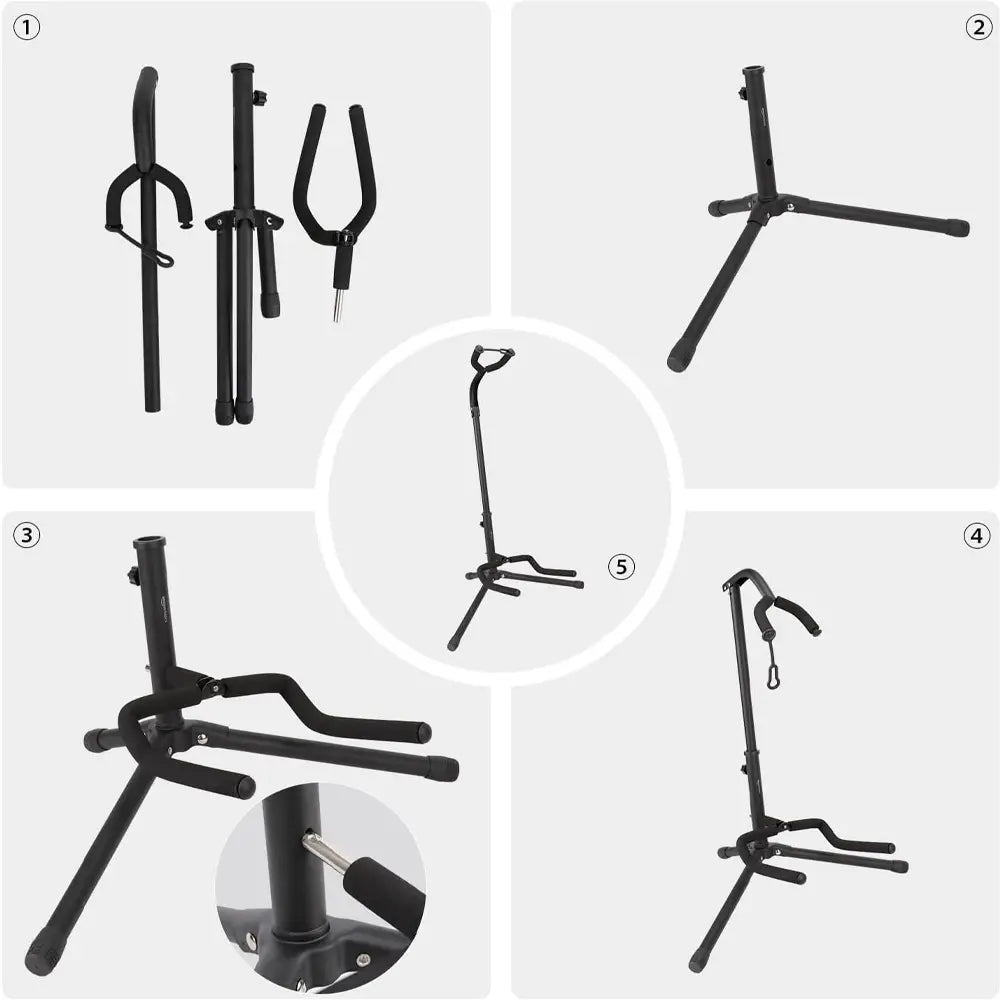 Portable Universal Guitar Stand - Collapsible Single Stand with Safety Lock for Travel - Compact Tripod Design
