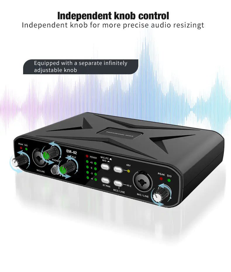 Sound Card Audio Mixer USB Audio Interface With Mic Preamplifier XLR/TSR/TS Ports 48V For Computer Recording Stream&Live Stream