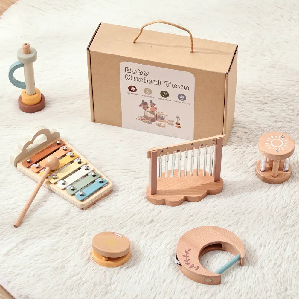 7pc Sets Music Toys for Children Music Instruments Girl Toys Wooden Cartoon Educational Instruments Children’s Toys Instruments
