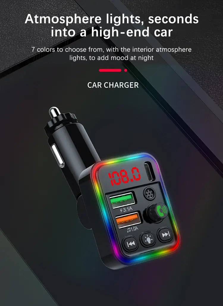 Car Bluetooth Adapter Type-C PD USB Car Quick Charger 5.3 FM Transmitter MP3 Music Player Handsfree Calling Audio Car Adapter