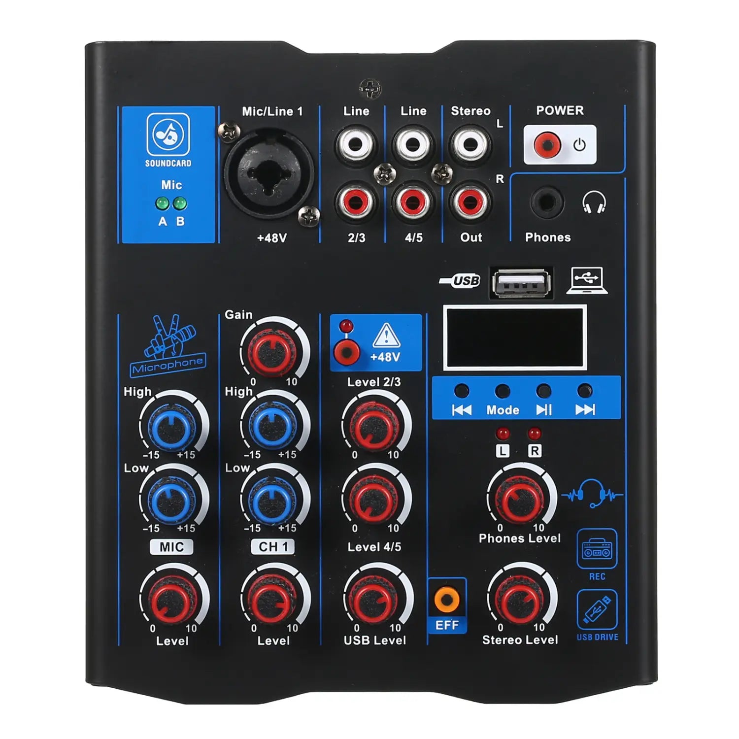 Professional Sound Mixer With Dual Wireless Microphone Sound Board Console System 3 Channel DJ Mixer for DJ Karaoke PC Guitar