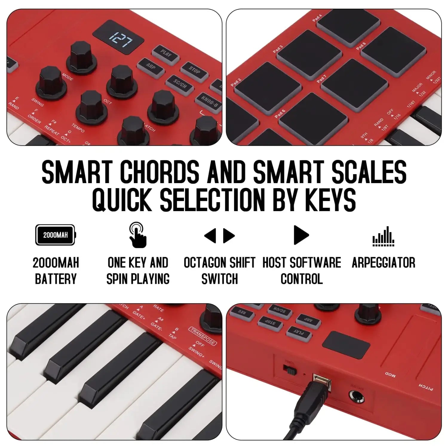 M-VAVE 25-Key MIDI Control Keyboard Mini USB Keyboard Controller with 25 Velocity Sensitive Keys 8 RGB Backlit Pads 8 Knobs