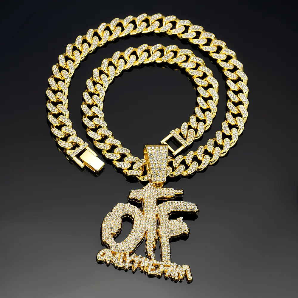 Hip Hop Fashion English Letter OTF Pendant Cuban Chain Necklace Suitable For Daily Wear By Men And Women Rock Party Jewelry