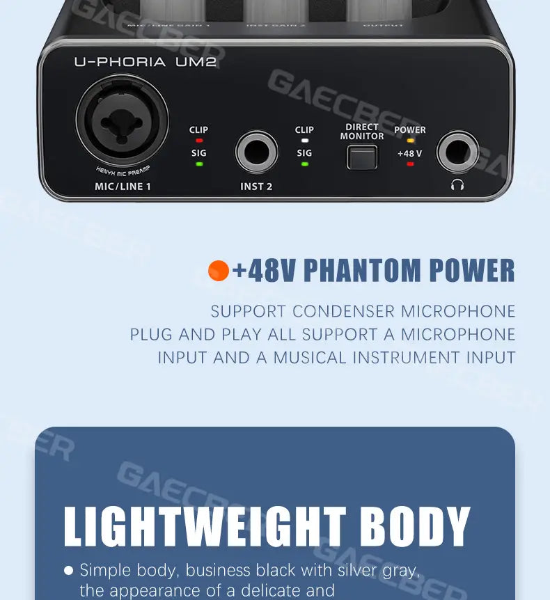 Audio Interface UM2 Professional Sound Card with Monitoring Electric Guitar Live Recording For Studio Singing Micro