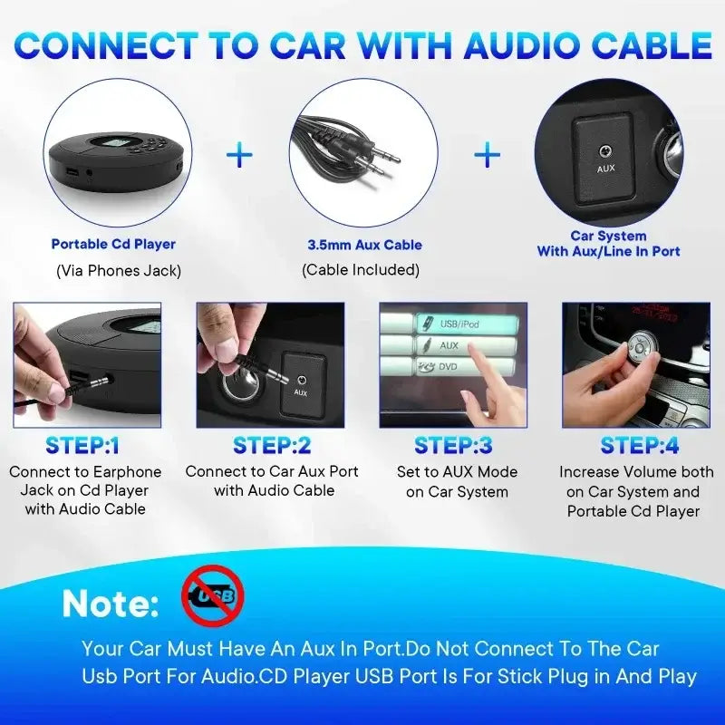 CD Player with Speaker Stereo and Headphones Bluetooth USB MP3 Music U Disk Album Players Portable Rechargeable Discman Walkman