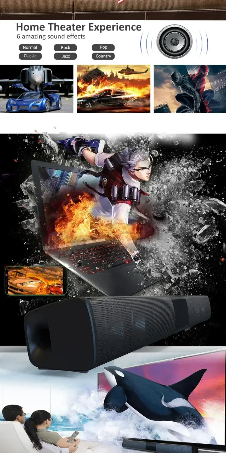 Rechargeable Wireless Bluetooth Speaker Home Theater Soundbar Powerful Sound Speakers with AUX/USB/RCA FM Radio Remote