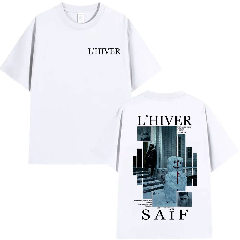 Rapper L’HIVER Saif Album 2025 Graphic T Shirt Men’s Gothic Hip Hop Short Sleeve T-shirts Vintage Cotton T-shirt Fans Streetwear