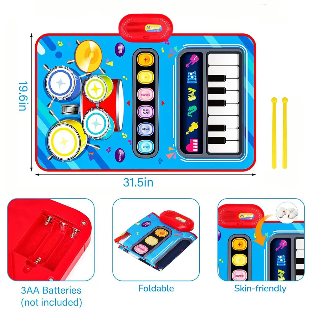 Toddler Musical Piano Mat 80x50cm for Children Educational Toys Floor Keyboard Drum Toys Dance Mat with Instruments Sounds Toy