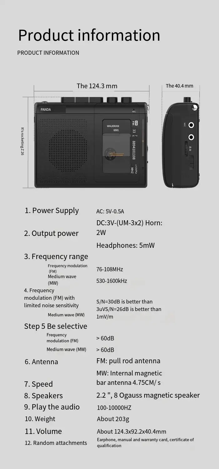 Portable Tape AM/FM Radio Retro Cassette Music Player Walkman Tape Recorders With Loudspeaker Support 3.5mm Headphone Play