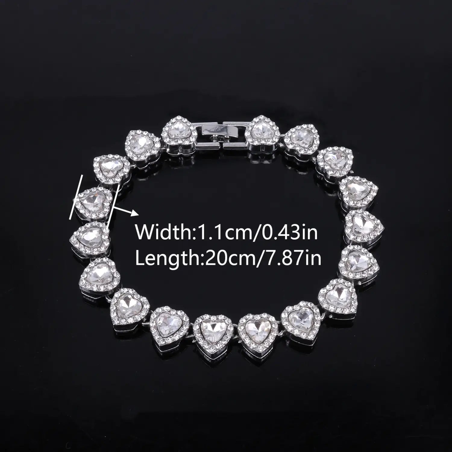 45CM New Hip Hop Tennis Chain Bracelet Necklace Shiny Heart Rhinestone CZ Fashion Rock Party Jewelry