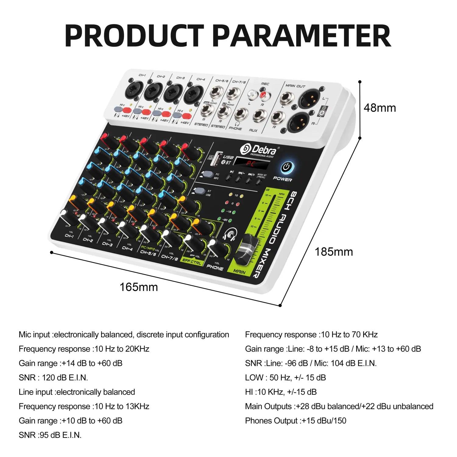 4/8 Channel Audio Mixer DJ Controller Sound Mixing Console With Bluetooth Phantom Power Delay Repaeat Effect For PC Recording
