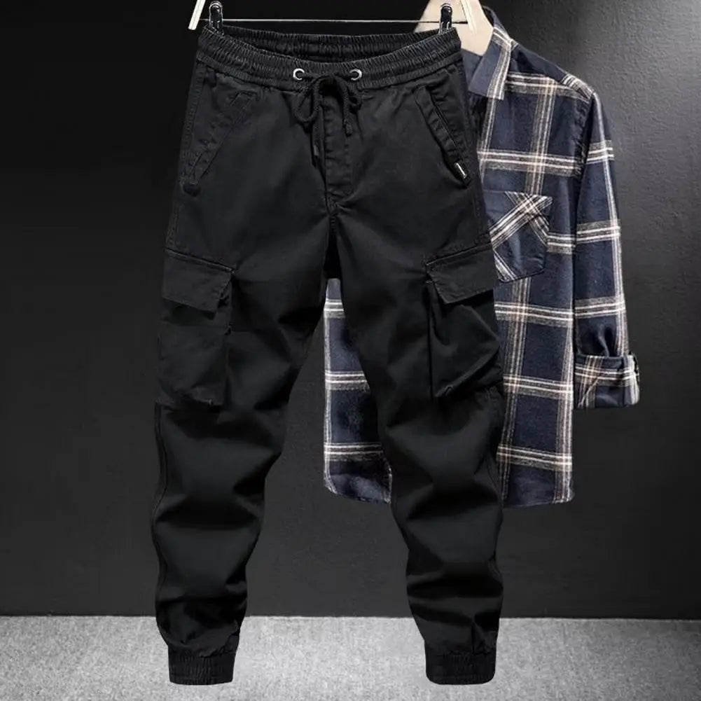 2025 M-5XL Sweatpants Men Cargo Pants Drawstring Waist Multi Pockets Overalls Ankle-banded Streetwear Hip Hop Long Trousers