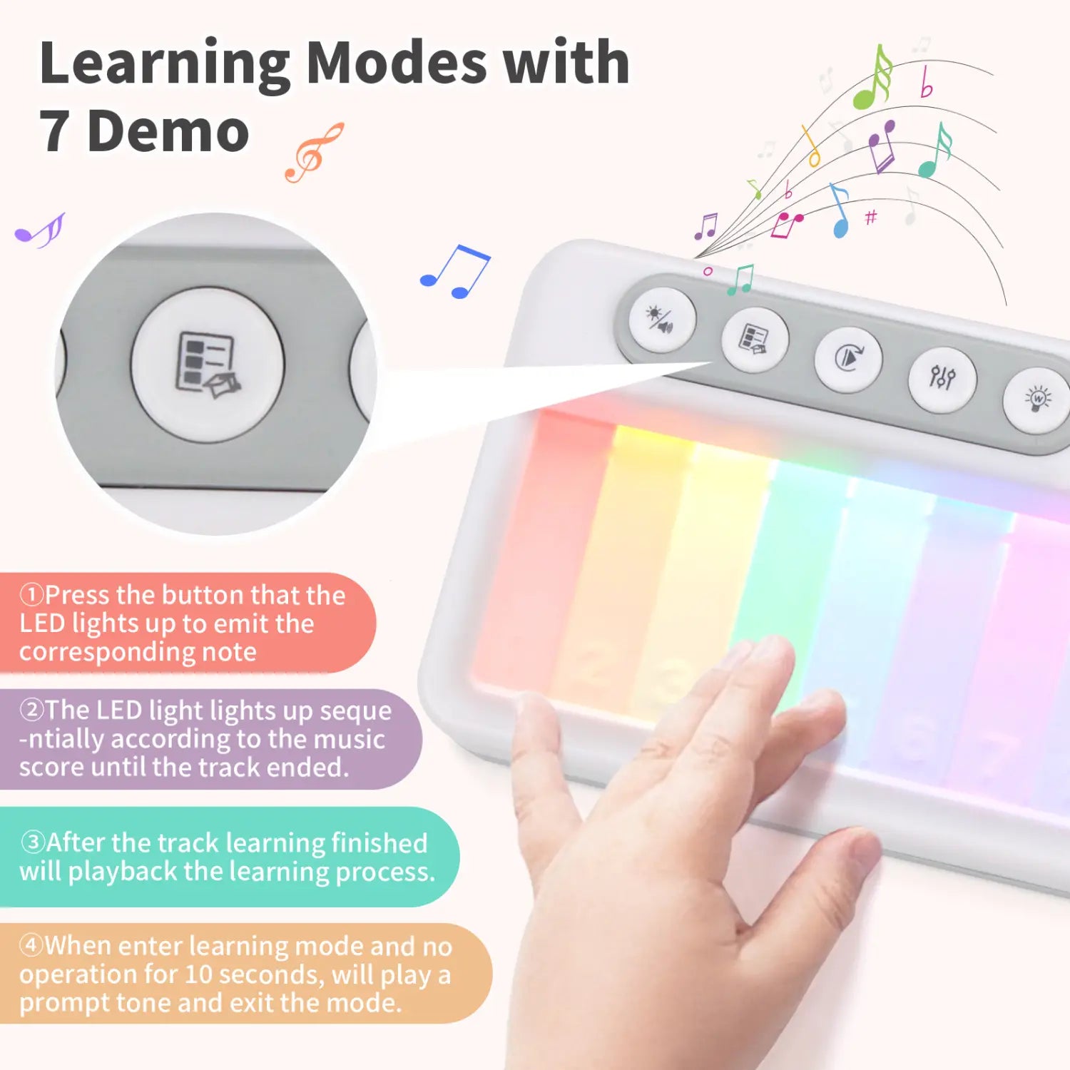 Rainbow Flashing Piano Toys with 5 Instruments 13 Melody Electronic Music Toys Portable Keyboard Toys Educational Toys for Kids