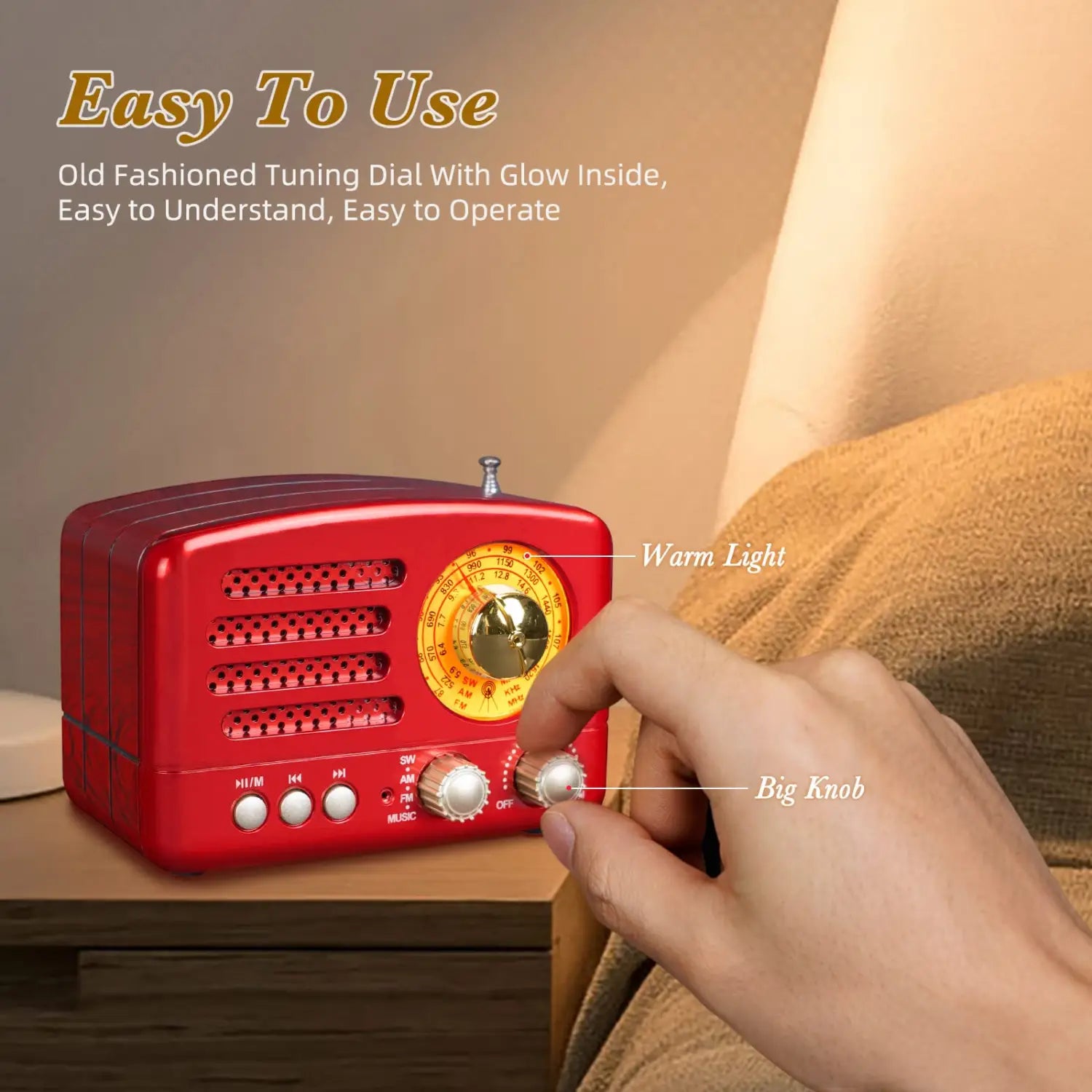 PRUNUS J-160 Classical Retro FM AM Desktop Radio Receiver Rechargeable Portable MP3 Radios Stereo 3W Bluetooth Speaker AUX USB