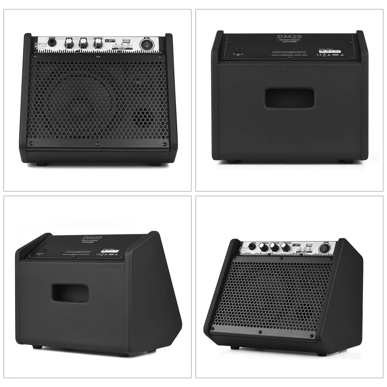 COOLMUSIC DM20 20W Electric Drum Amplifier Keyboard Amp Wireless BT Speaker 2-Band EQ Supports USB MP3 Player Function