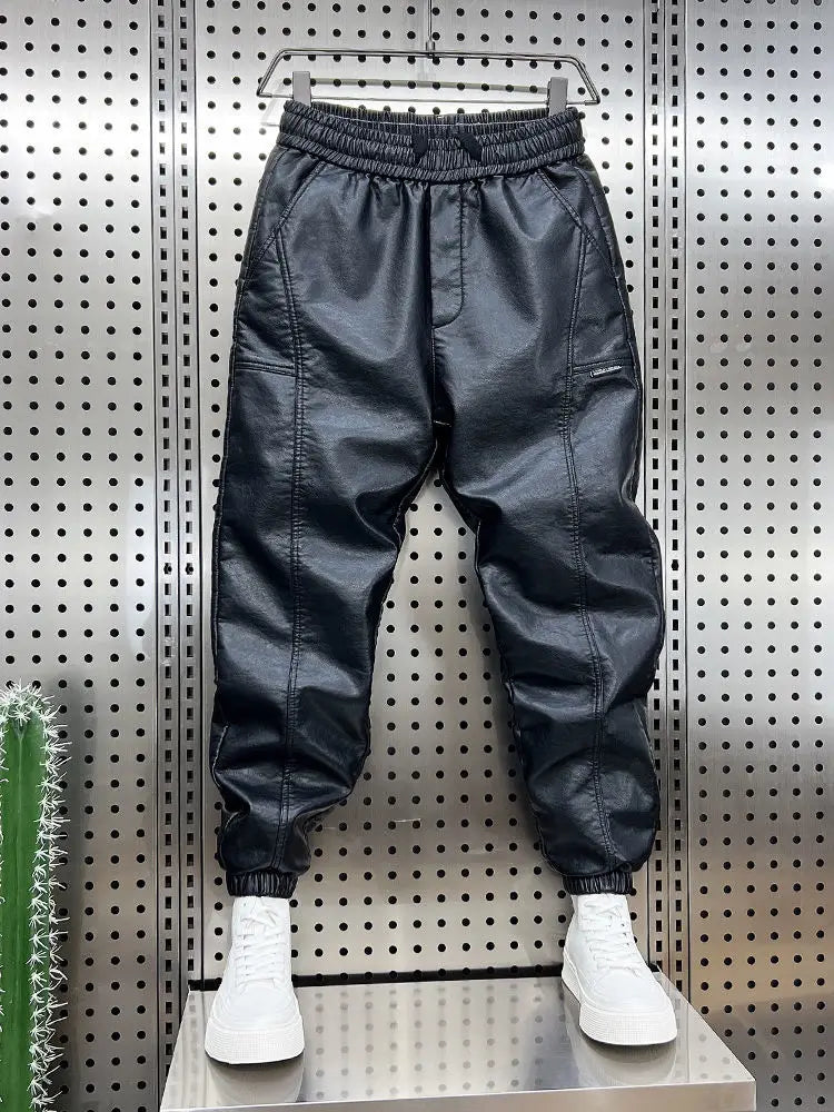 Trendy Motorcycle Leather Pants Men’s Hip Hop Harem Loose Trousers Outdoor Jogger Sweatpants Luxury Brand High Quality Clothing