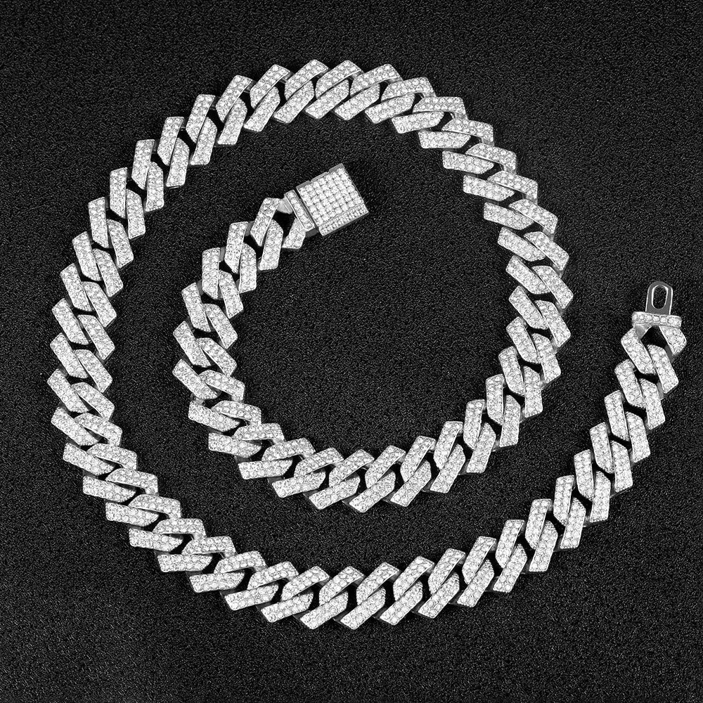 16mm Hip Hop Miami Cuban Link Chain Set Necklace +Bracelet Creative Iced Out Shiny Trendy Stylish Jewelry For Women Men set