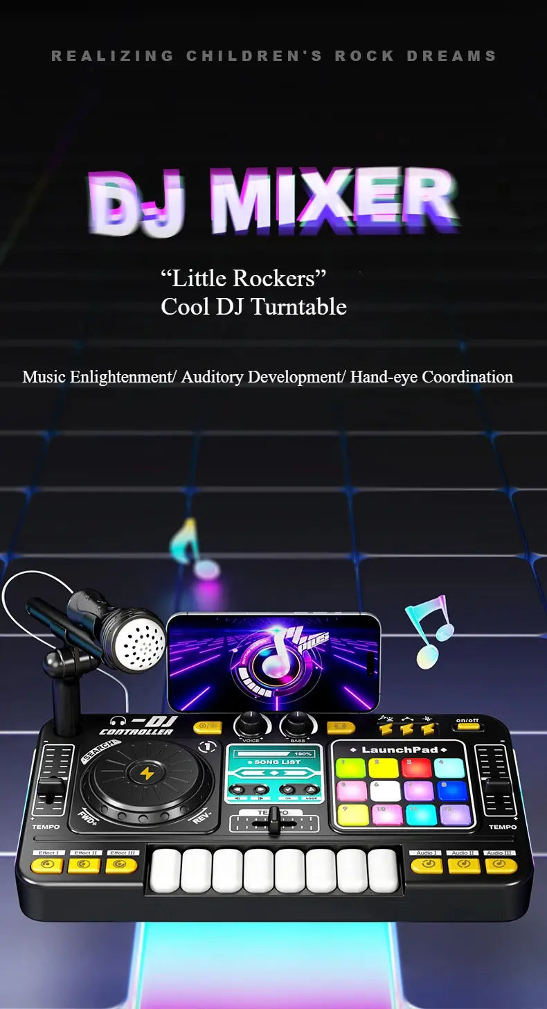 Kid DJ Mixer Controller Toy with Microphone Electronic Piano Keyboard Musical Instrument Kid Learning Educational Birthday Gifts
