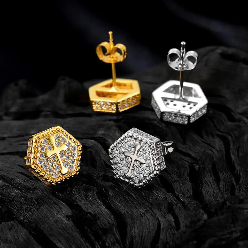 ZAKOL Hip Hop Rock Ice Out Cubic Zirconia Cross Stud Earrings for Men Women Punk Personalized Trendy Party Jewelry Gifts