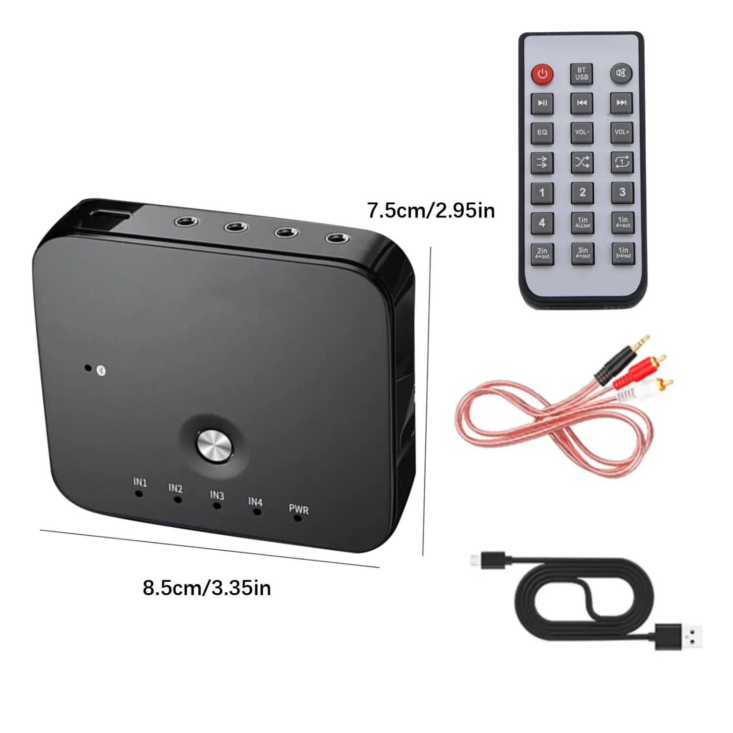 HIFI 4 Port 3.5mm Stereo AUX Audio Switcher 4 in 1 out Wireless Music Bluetooth 5.0 Audio Receivers Remote Control For Laptop PC