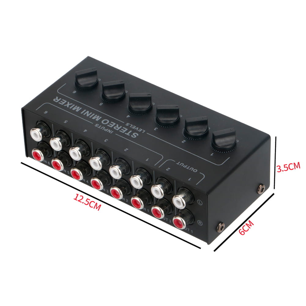4 6 Channels Stereo Passive Mixer Audio Mixer Portable Sound Mixer RCA Input Ultra Low Noise for Live Studio CD Players
