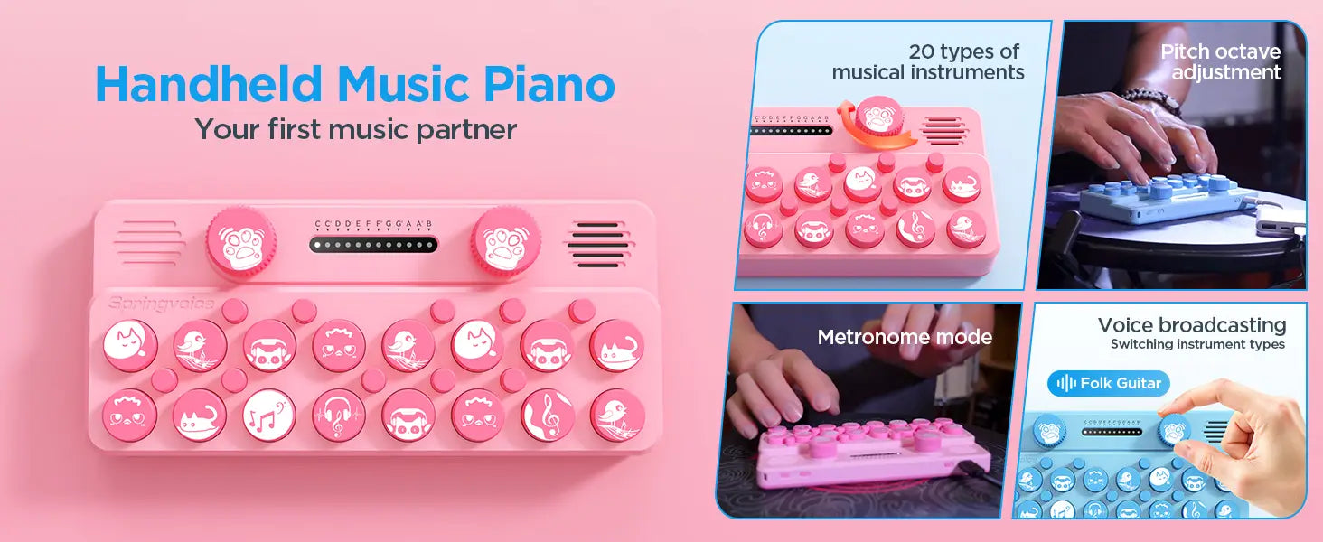 springvideo Pocket Music Keyboard Mini Portable Electronic Piano Intelligent Midi 1600mah Customizable Music Card Midi Piano Toy