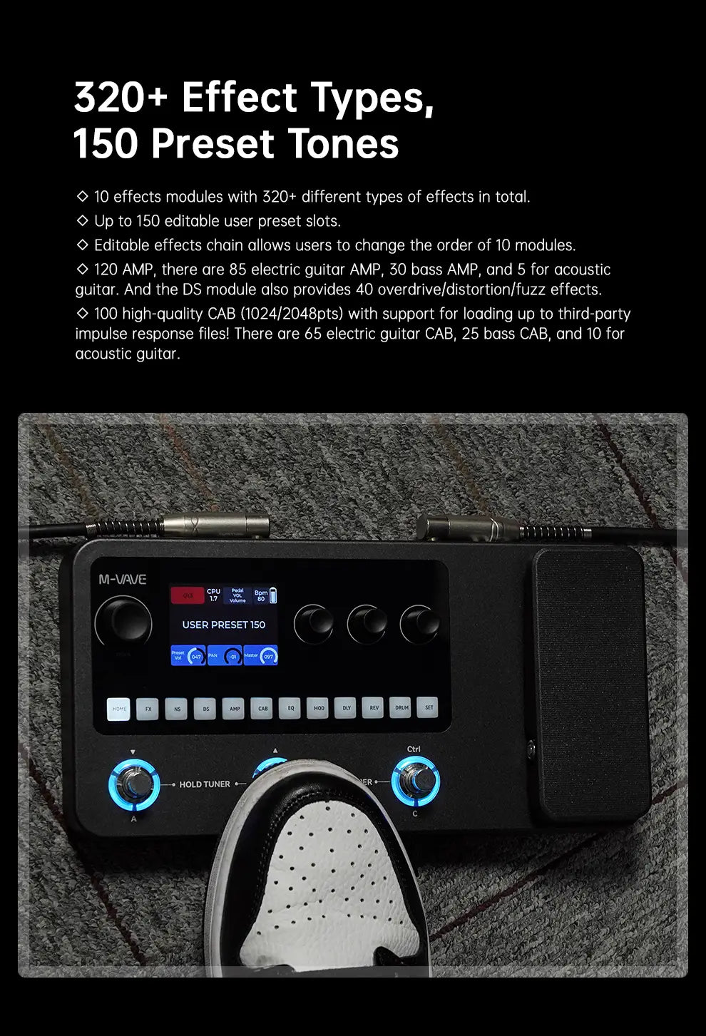 M-VAVE MK-20 Multi-Effects Processor for Guitar and Bass with Drum Machine Tuner Looper Amp Simulator USB Audio Interface