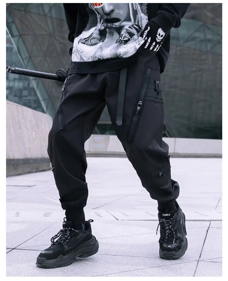 Hip Hop Tactical Cargo Pants Men Zipper Joggers Trousers 2023 Spring Functional Elastic Waist Fahsion Streetwear Pant