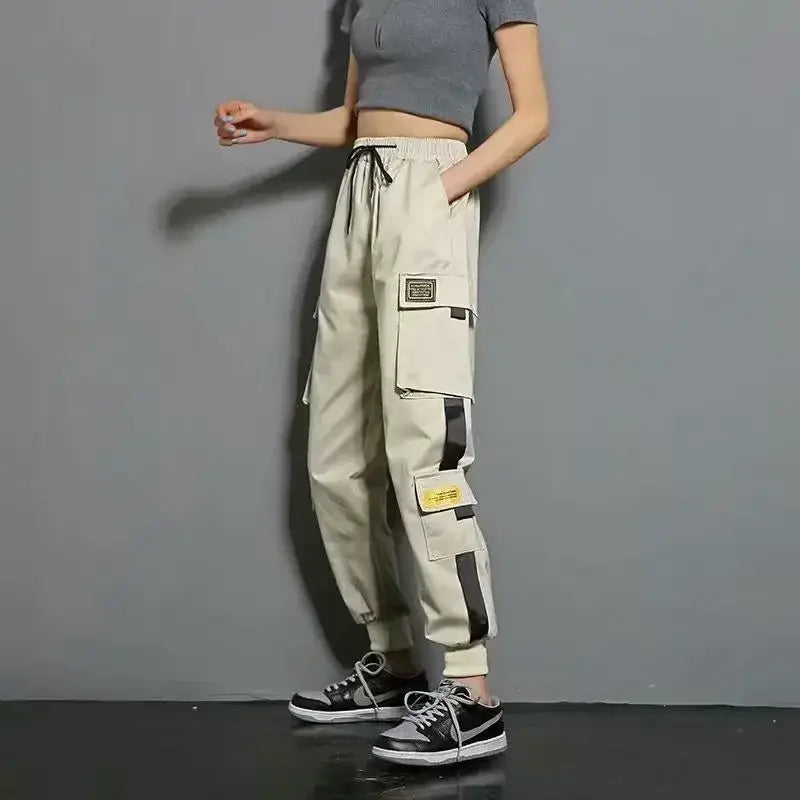 Hip Hop Women’s Sports Fashion Cargo Pants Loose and Casual Korean Harem Pants Black Joggers with Multiple Pockets Trousers 5XL