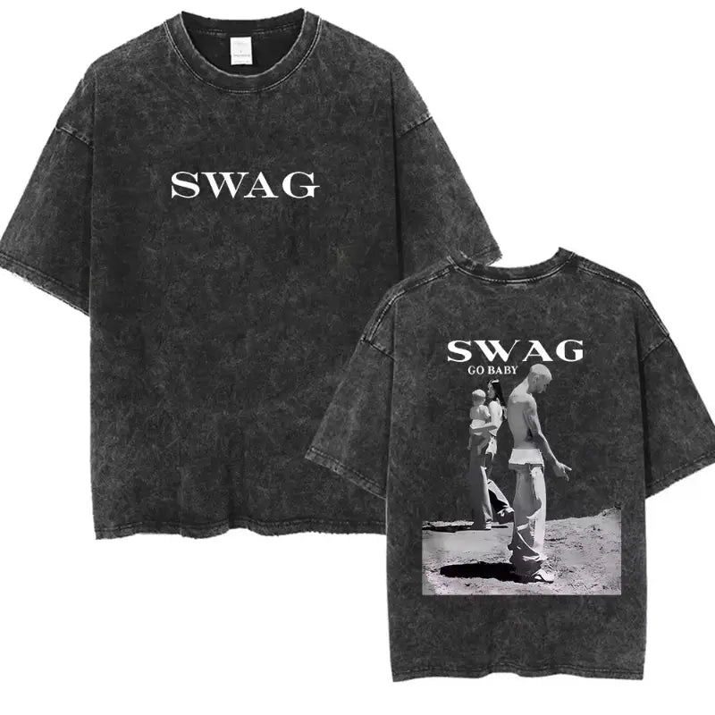 Rapper Justin Bieber SWAG Album 2025 Vintage Washed Graphic T-Shirt Woman’s Hip Hop Loose Fashion Short Sleeve Streetwear