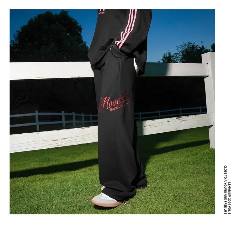Men’s Hip Hop Fashion Letter Printed Wide Leg Pants 2025 Y2K Streetwear Baggy Straight Pantalones Hombre New Gym Sports Trousers