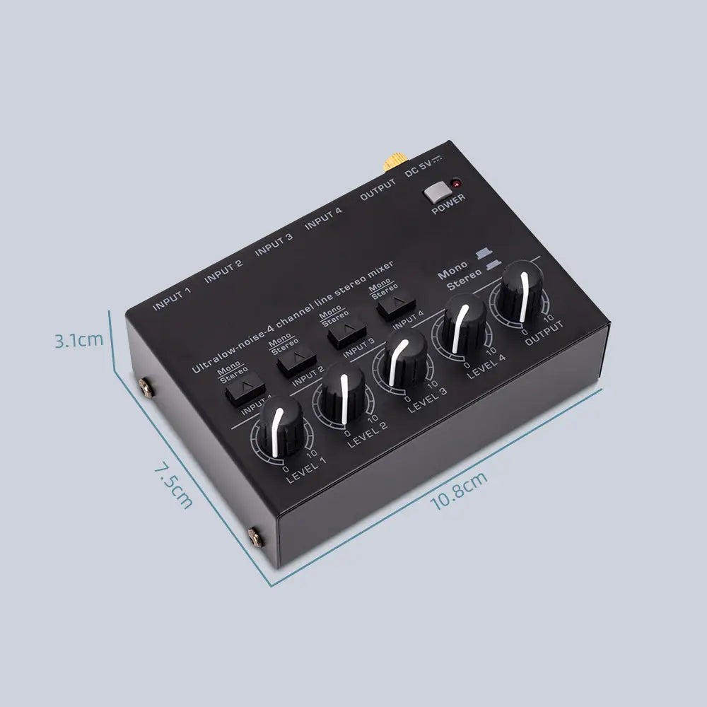 MAX400 Audio Mixer Mini Stereo Mixer Ultralow Noise 4 Channels Mixers Mixing Console DC5V for Electric Guitar Drum Piano