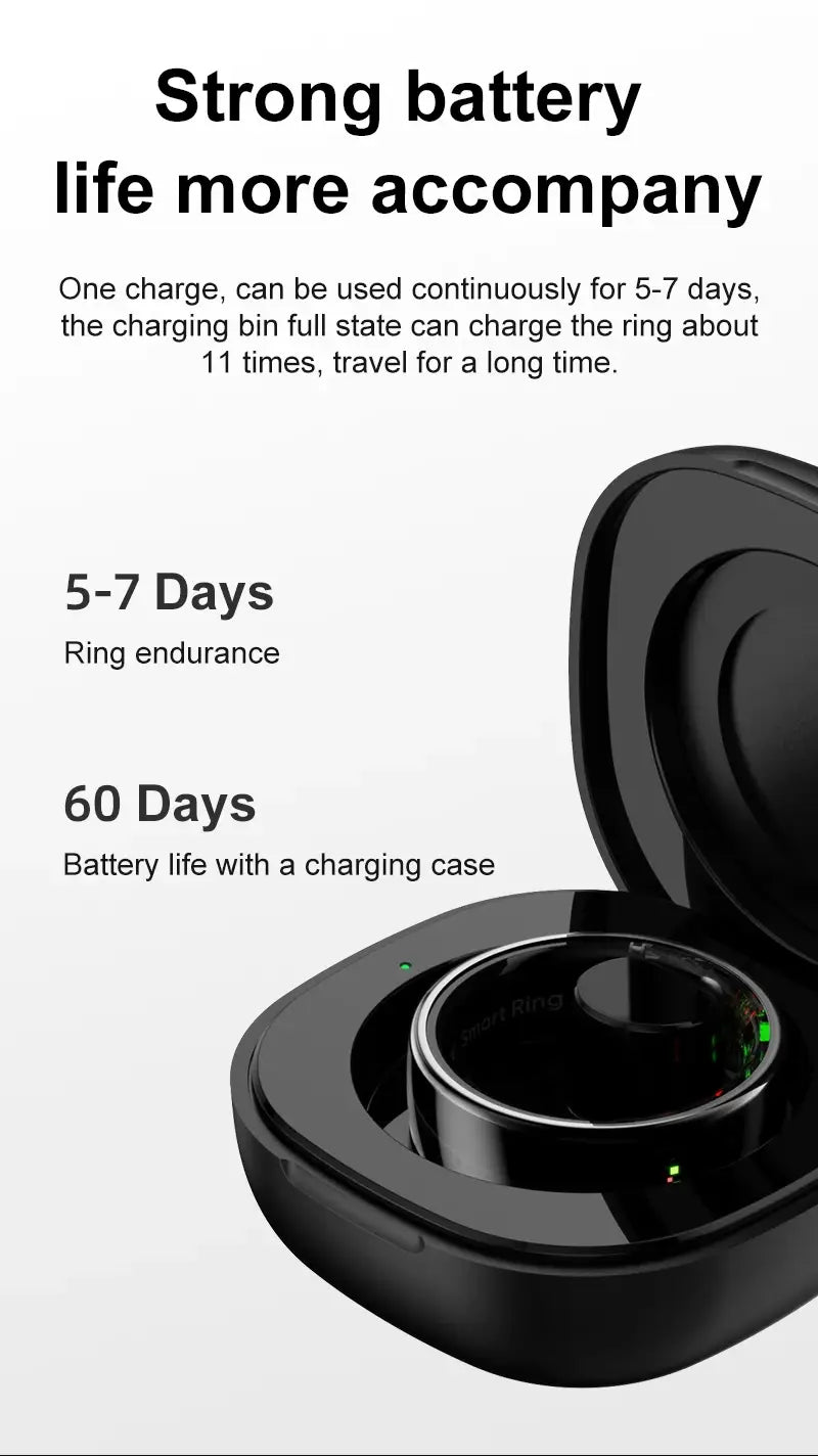 Smart Ring Health and Sleep Tracker Heart Rate Blood Oxygen Monitor Body Temperature Music/Video/Camera Control 5ATM Waterproof