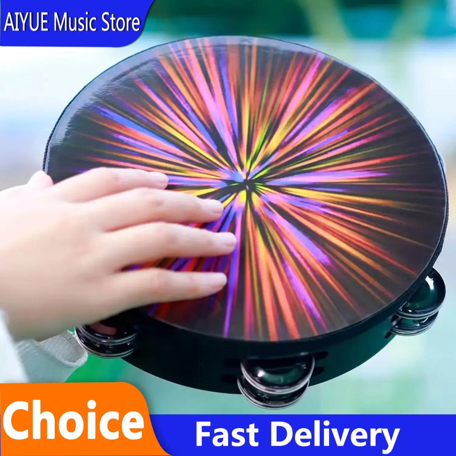 Orff Tambourine Double Row 8 Inch Hand Drum Children’s Gift Colorful Entertainment Comfort Safety Percussion Musical Instruments